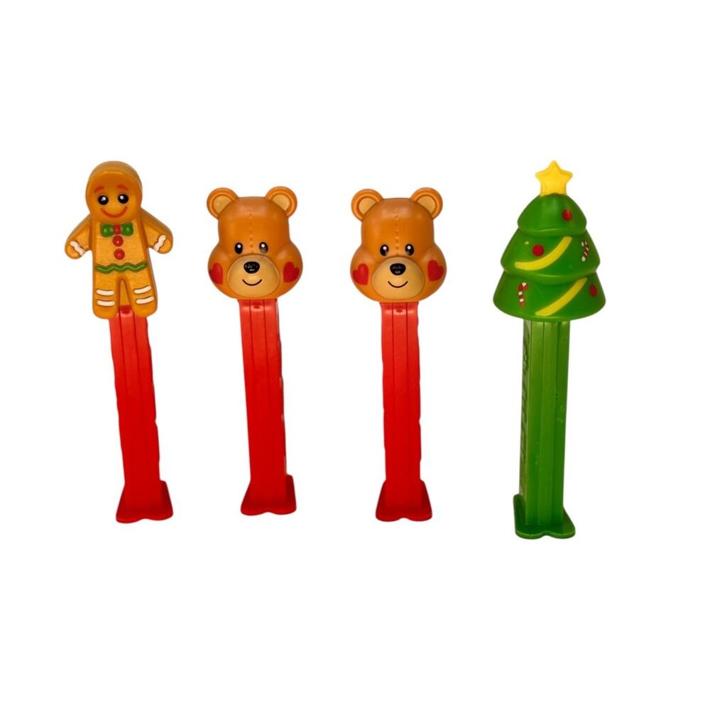 PEZ Christmas Dispenser Lot of 4 Gingerbread Man Teddy Bears Tree Vintage